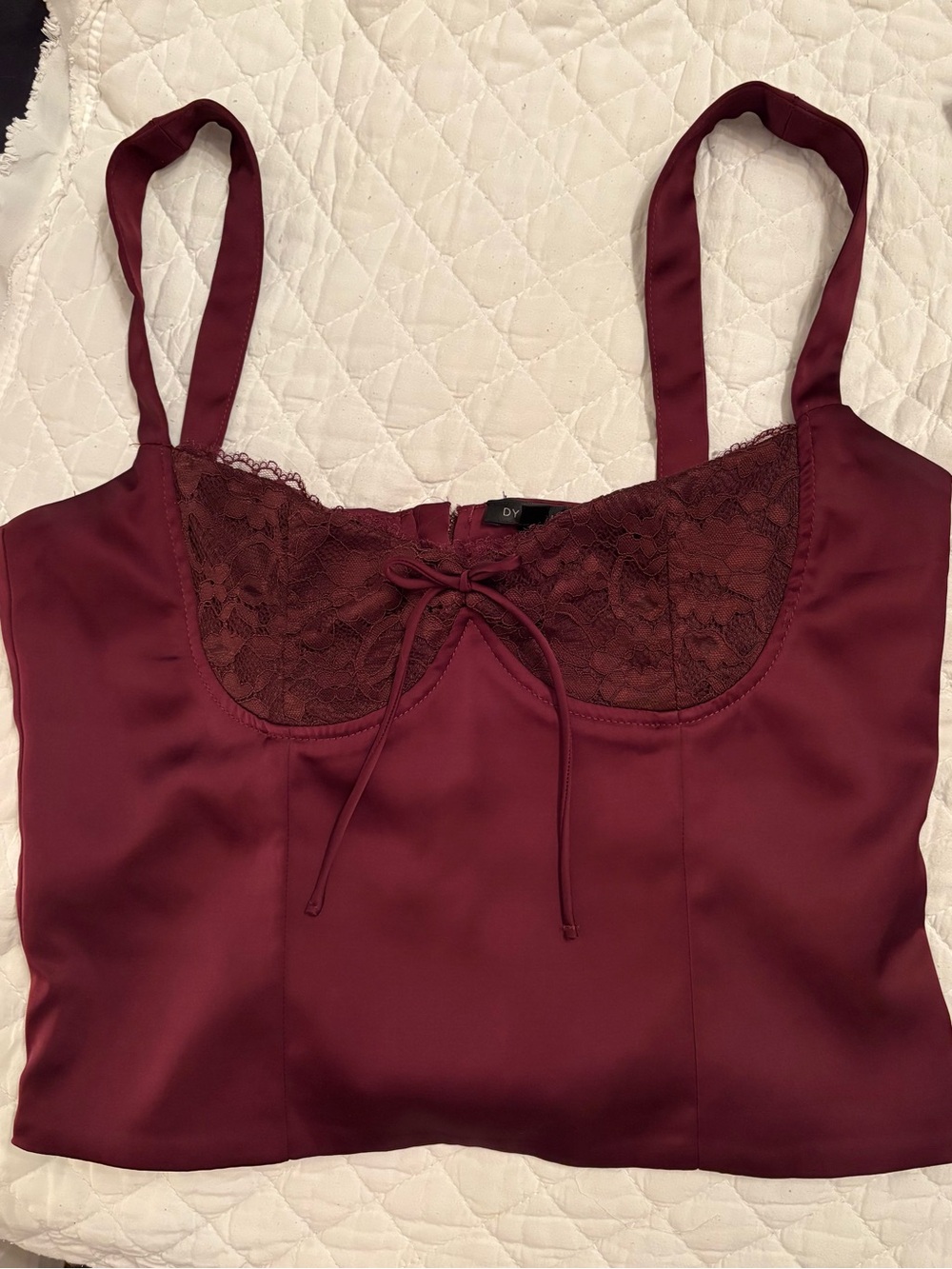 Dynamite Lace-Trim Satin Cami - Burgundy Wine